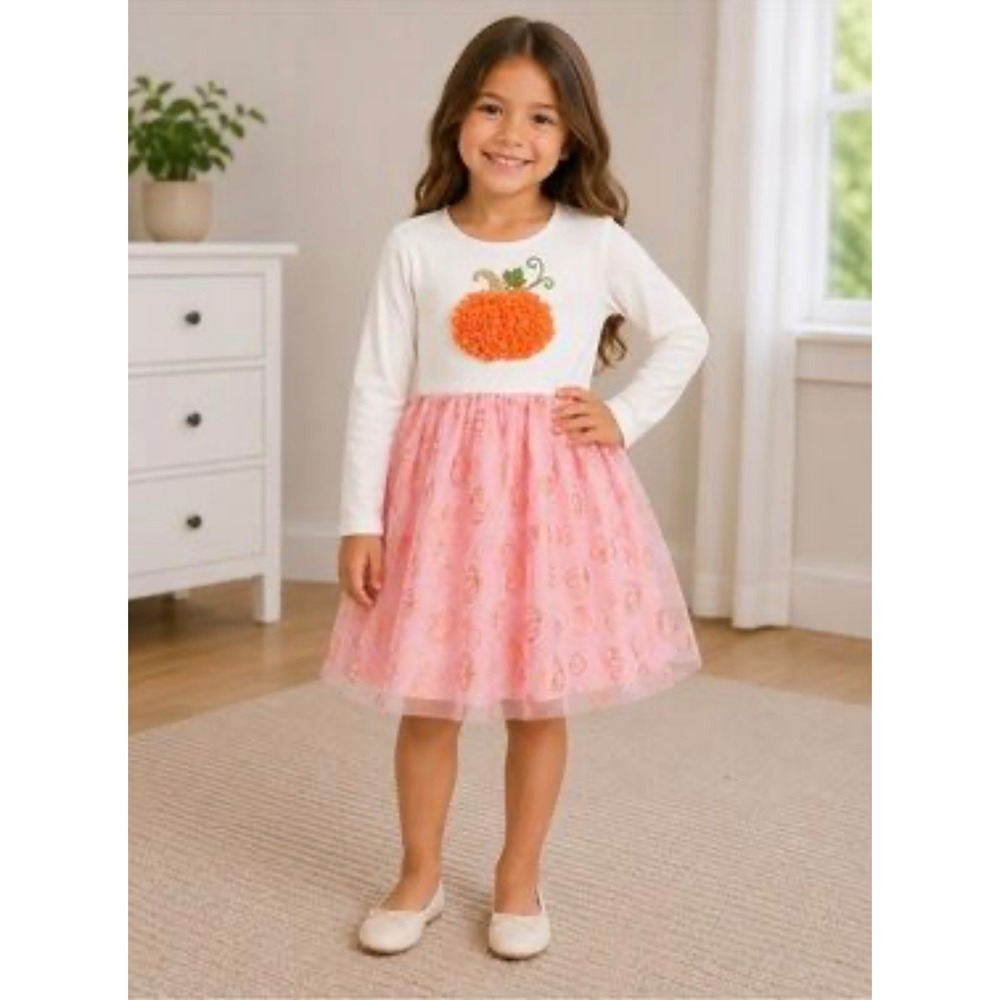 Zunie Girls Ivory Pink Pumpkin Tulle Dress Sequin size 3